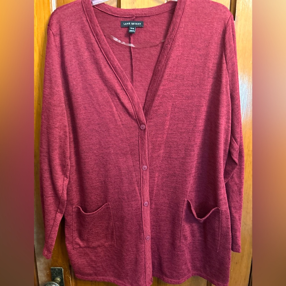 Lane Bryant Lightweight Longer V Neck Sweater with Buttons and Pockets on Front
